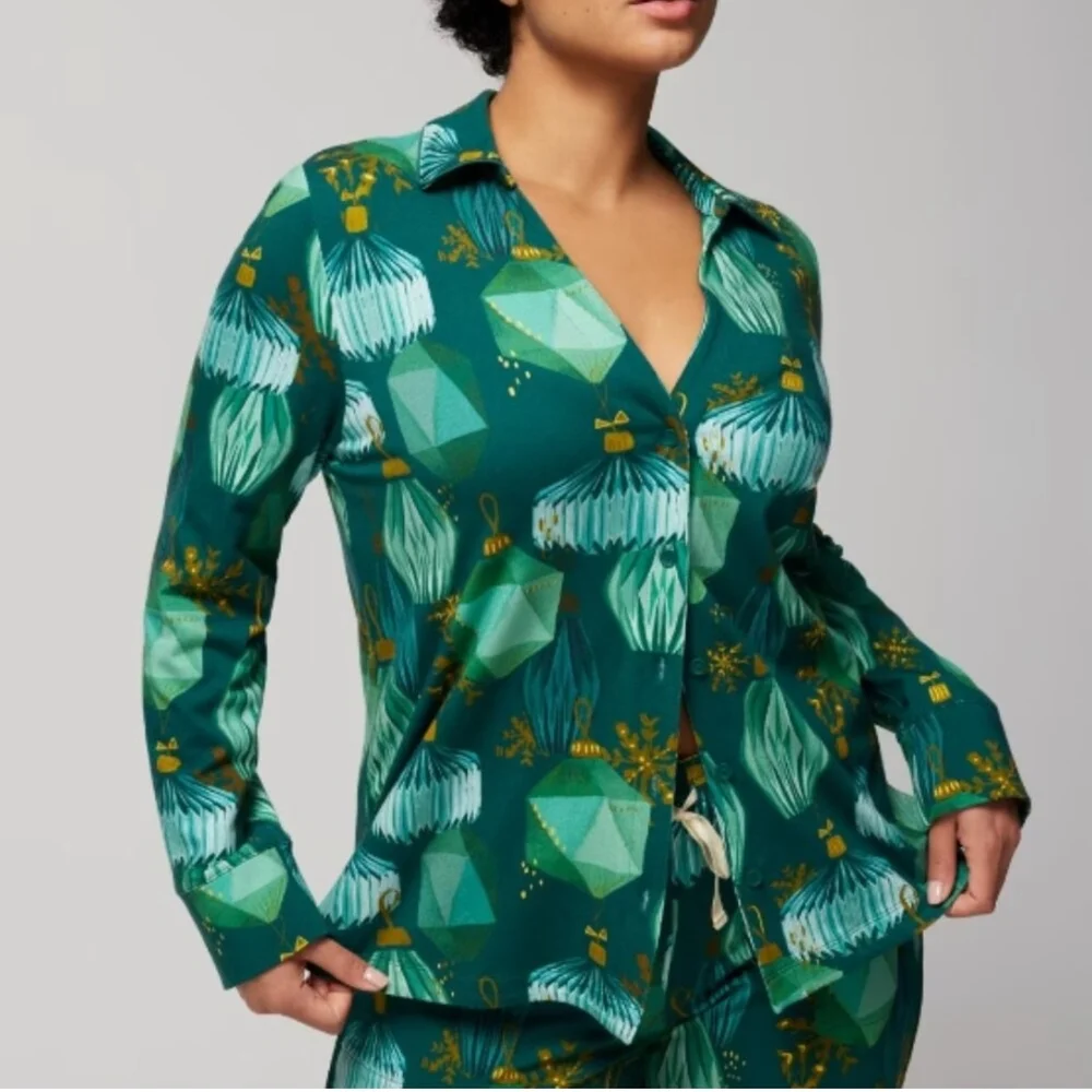 Soma Women's Pajama Top 2XL Green Printed Button Down Long Sleeve Sleepwear - Picture 1 of 2